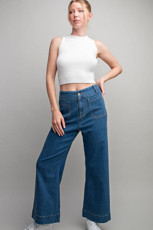 POCKET STRAIGHT LEG DENIM PANTS