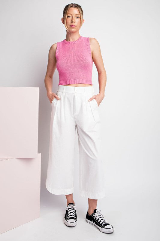 SOLID CROPPED PANTS WHITE