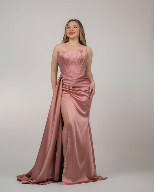 STRAPLESS SATIN DRESS