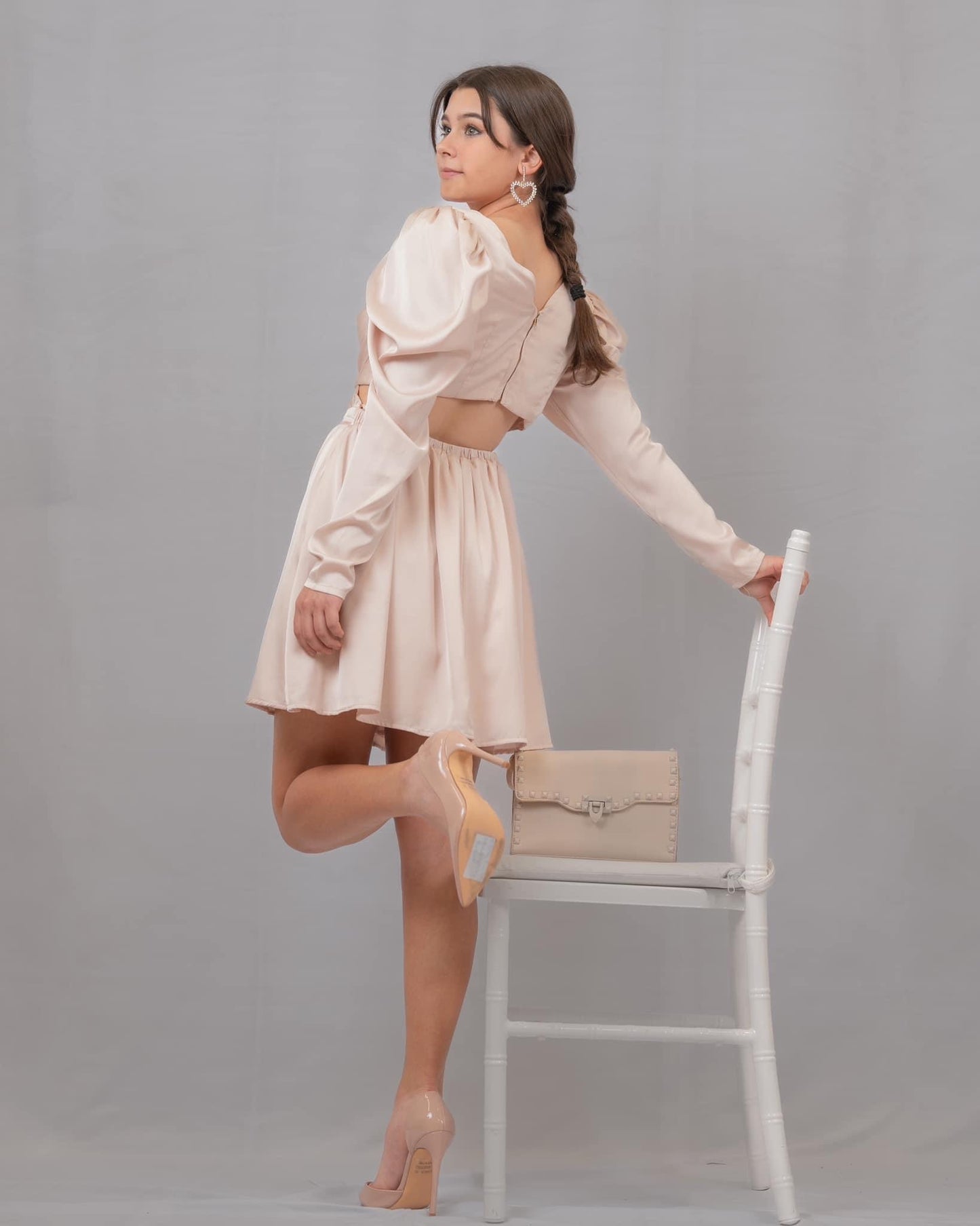 Beige Satin Dress