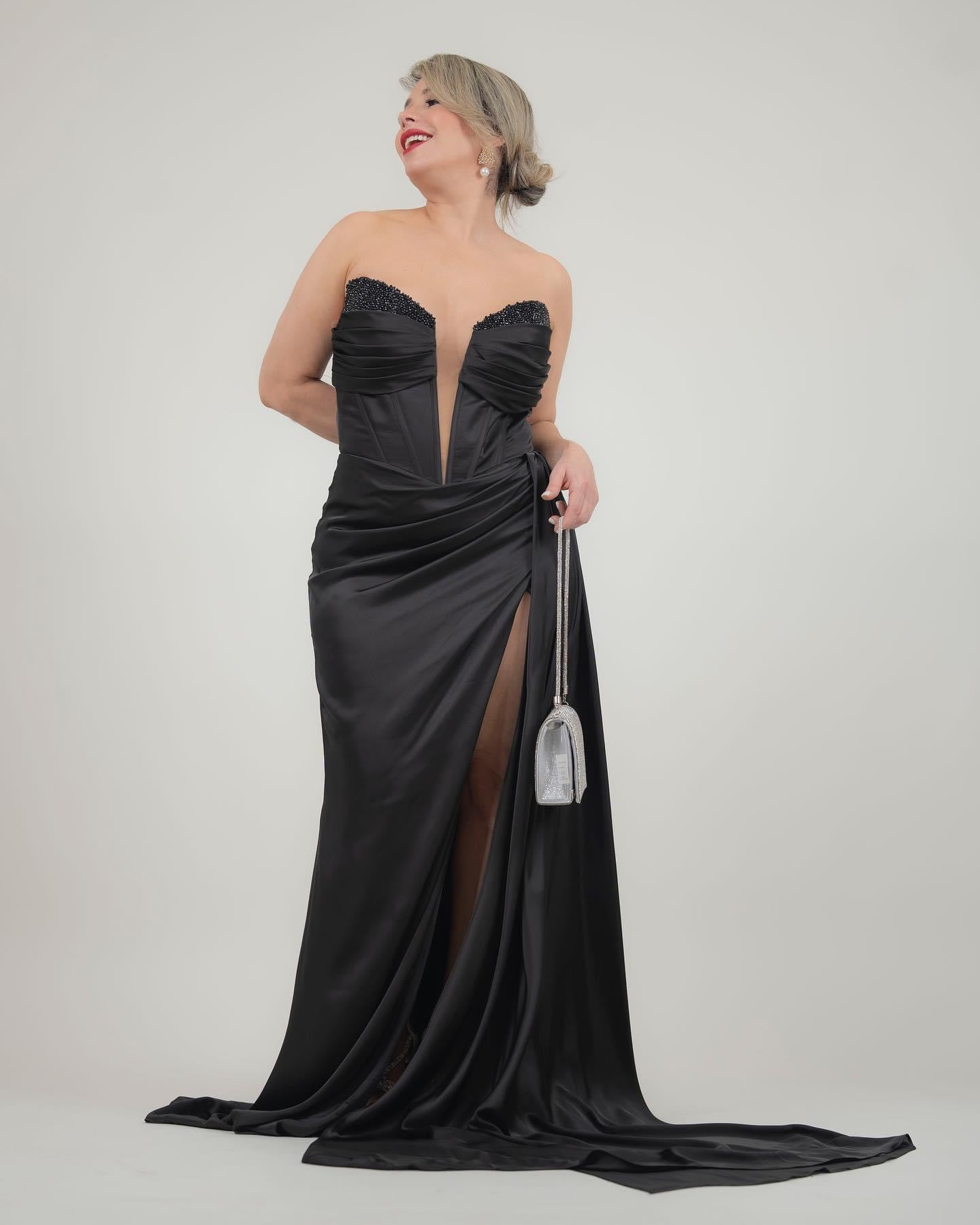 STRAPLESS SATIN DRESS