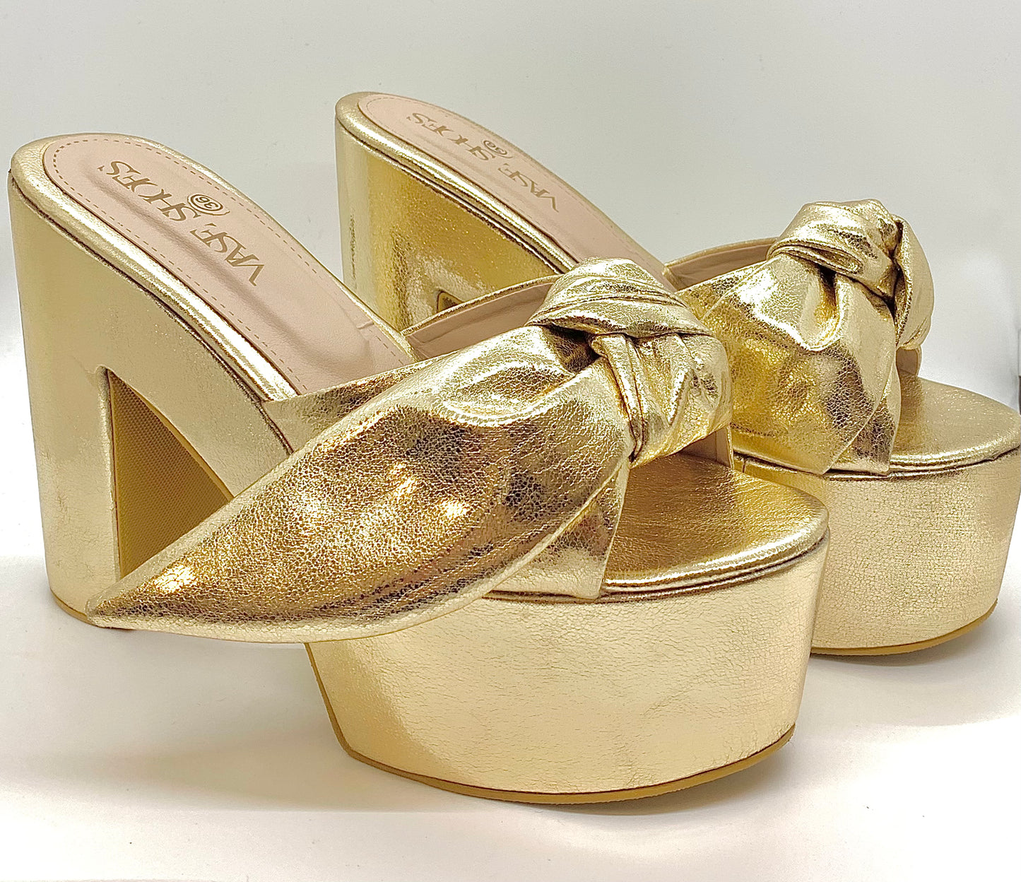 Gold Leather High Heels